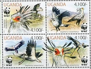 Уганда, 2012, WWF, Птица-секретарь, 4 марки